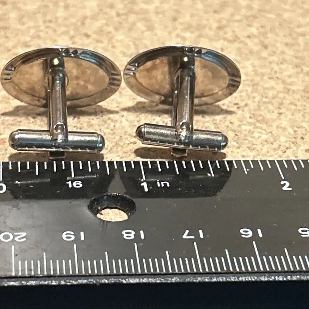 Vintage Onyx Black Cufflinks Silvertone